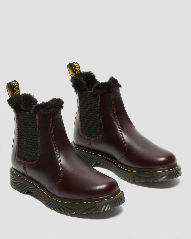 Women's Dr Martens 2976 Leonore Faux Fur Lined Chelsea Boots Burgundy | AU 110UZG